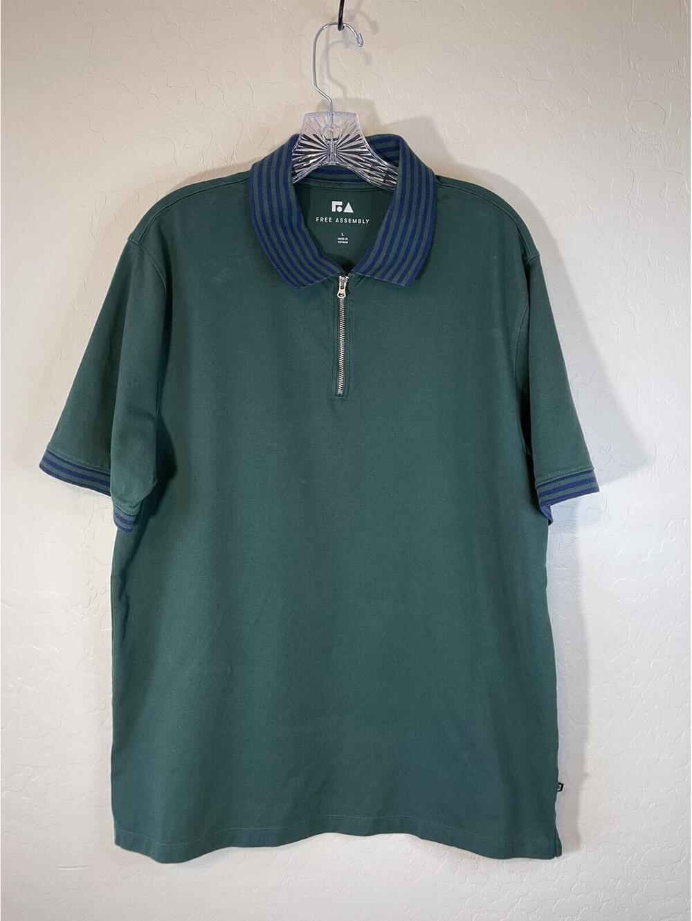 Free Assembly Men's Green Polo Shirt with Zip Collar Size L